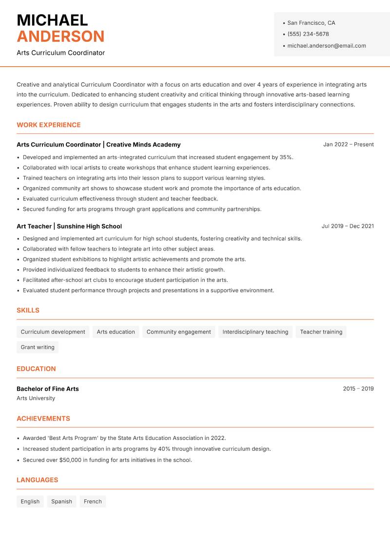 Curriculum Coordinator resume template — Modern Professional