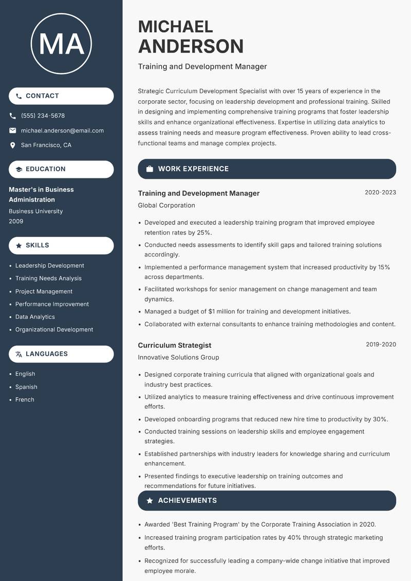 Curriculum Development Specialist resume template — Compact