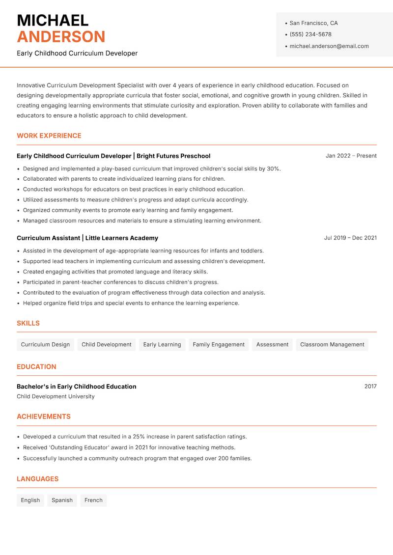Curriculum Development Specialist resume template — Modern Professional
