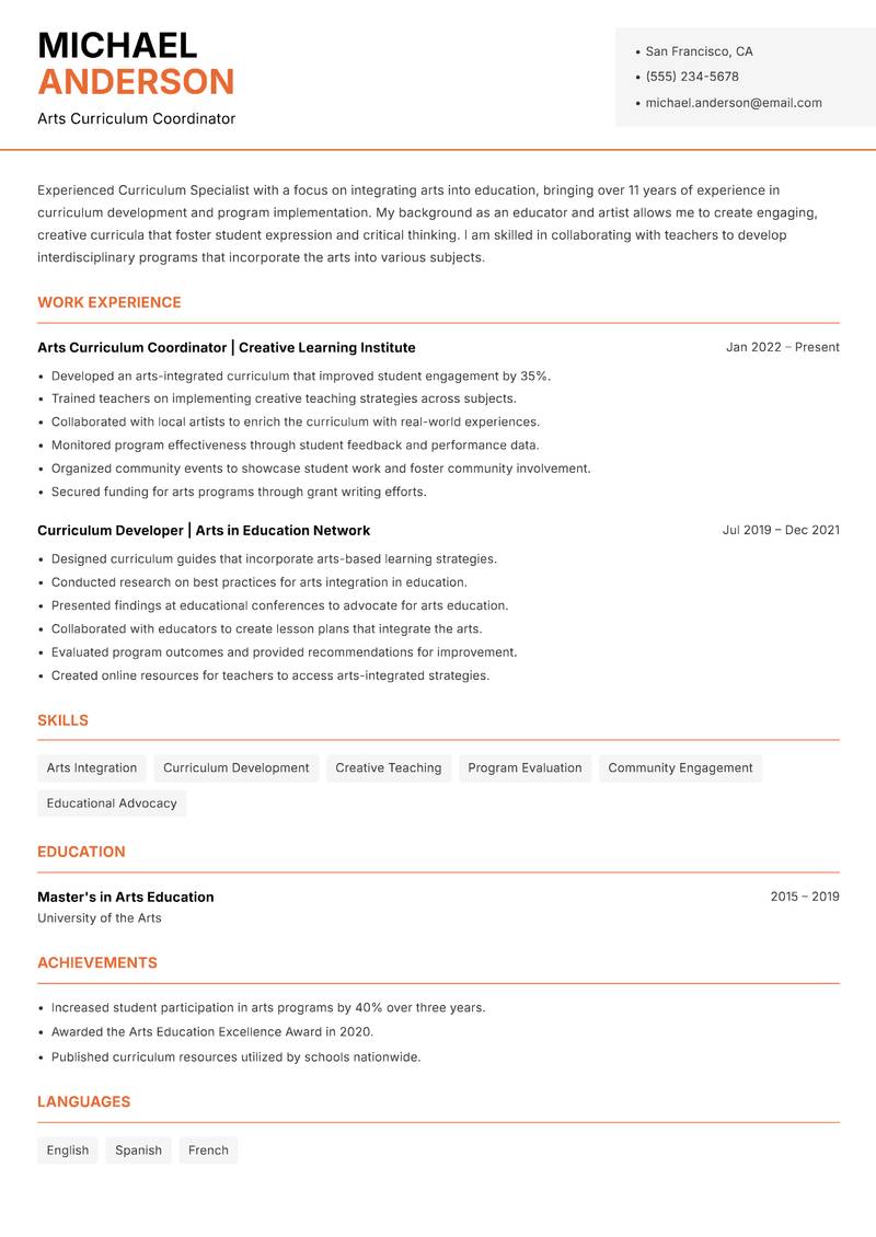 Curriculum Specialist resume template — Modern Professional