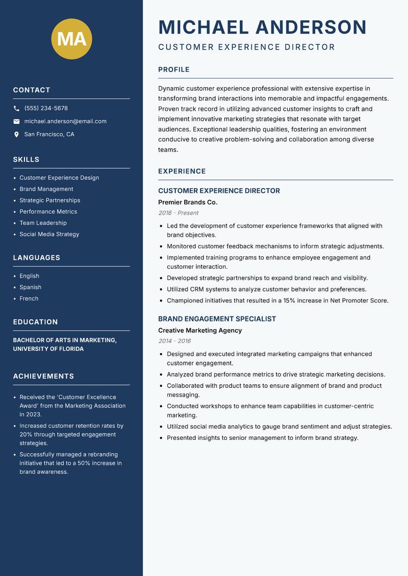 Customer Brand Experience Lead resume template — Classic Clean