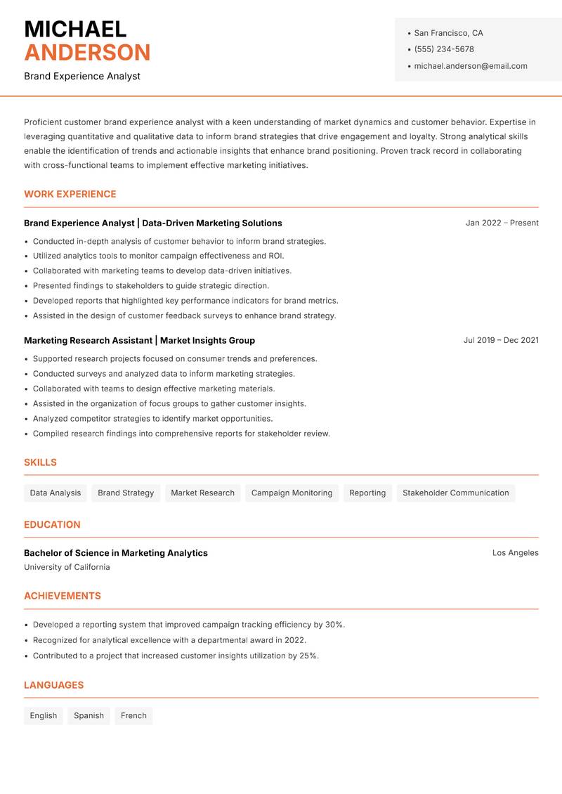 Customer Brand Experience Lead resume template — Modern Professional