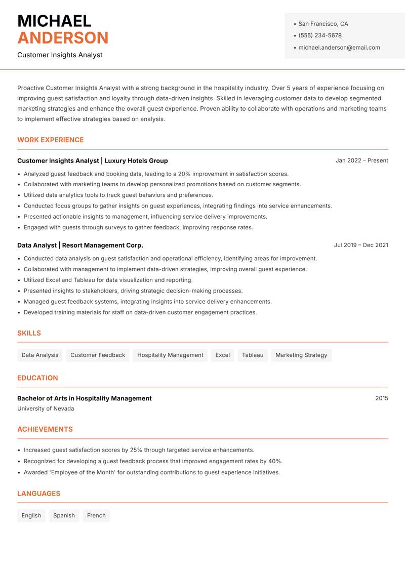 Customer Insights Analyst resume template — Modern Professional