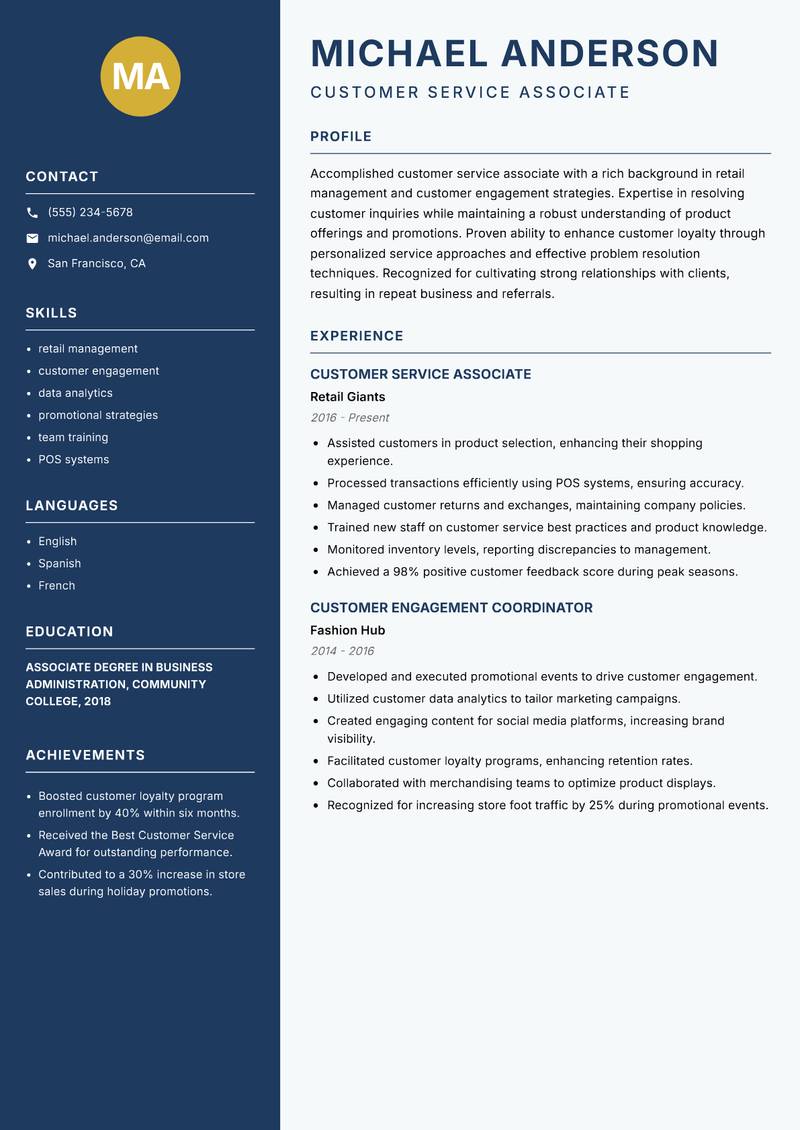 Customer Service Associate resume template — Classic Clean