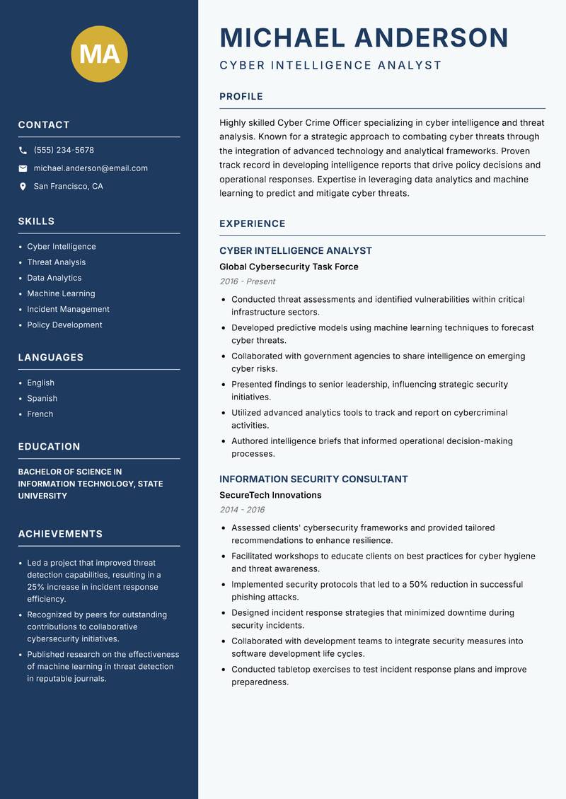 Cyber Crime Officer resume template — Classic Clean