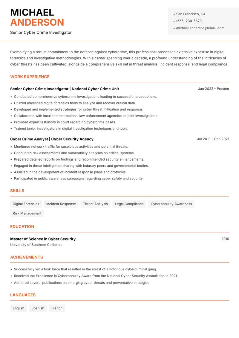 Cyber Crime Officer resume template — Modern Professional