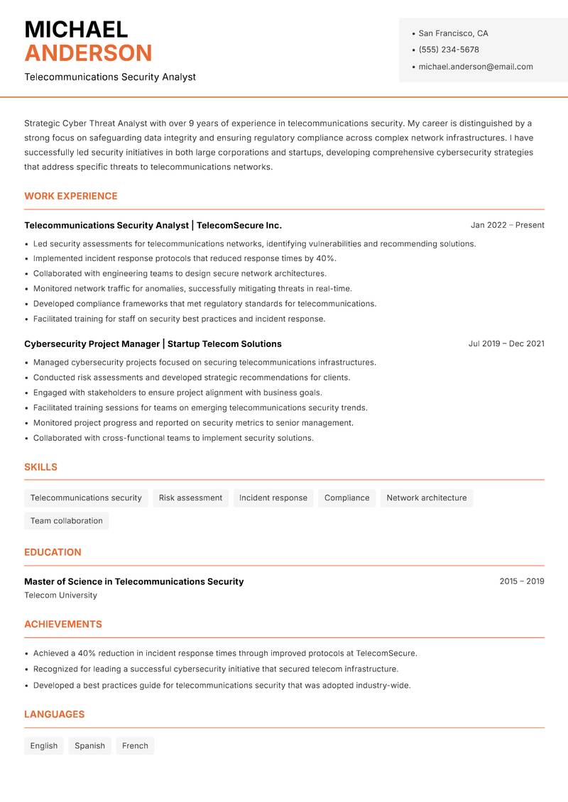 Cyber Threat Analyst resume template — Modern Professional
