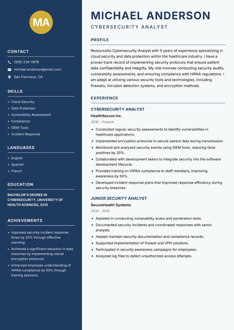 Cybersecurity Analyst resume template — Classic Clean