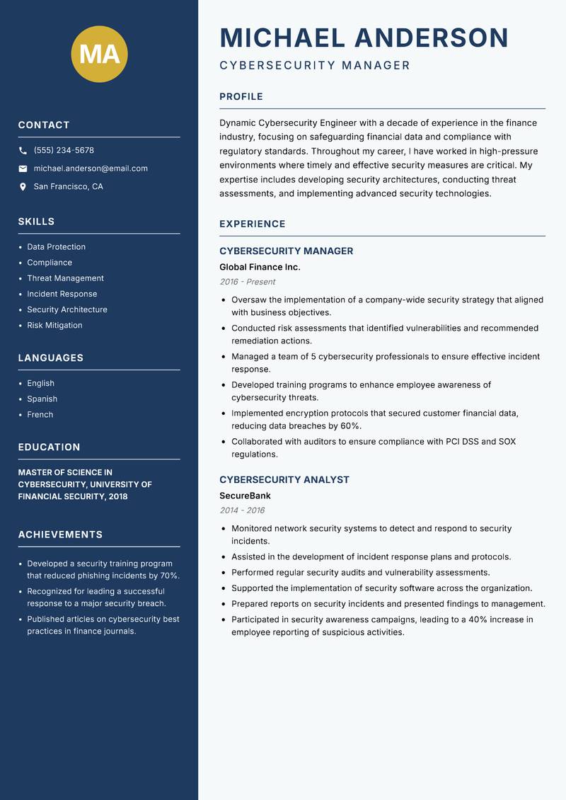 Cybersecurity Engineer resume template — Classic Clean