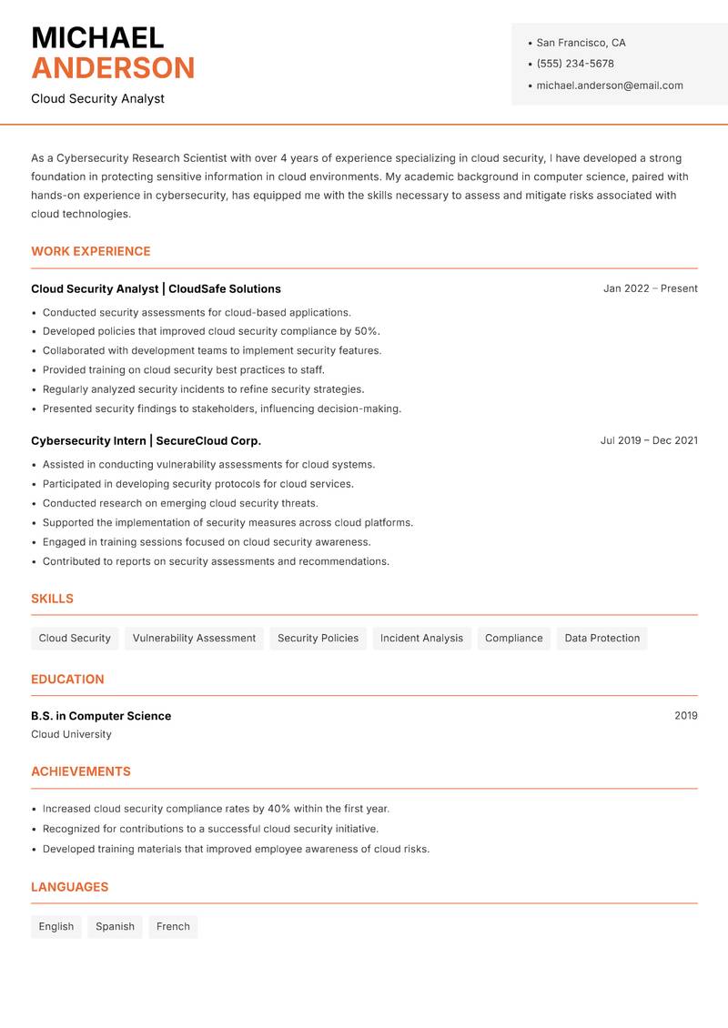 Cybersecurity Research Scientist resume template — Modern Professional