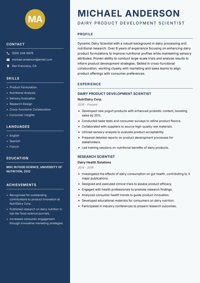 Dairy Scientist resume template — Classic Clean
