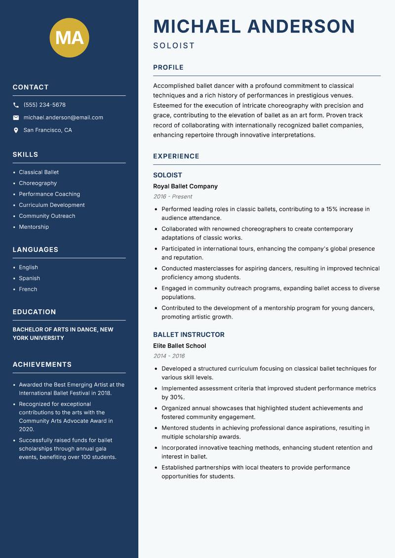 Dancer resume template — Classic Clean