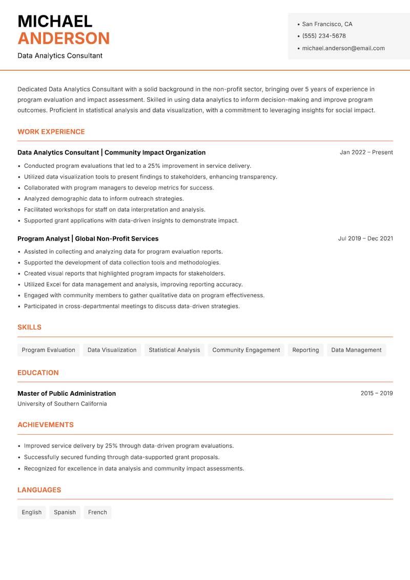 Data Analytics Consultant resume template — Modern Professional