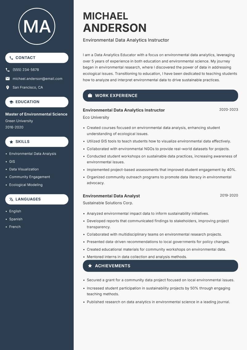Data Analytics Educator resume template — Compact