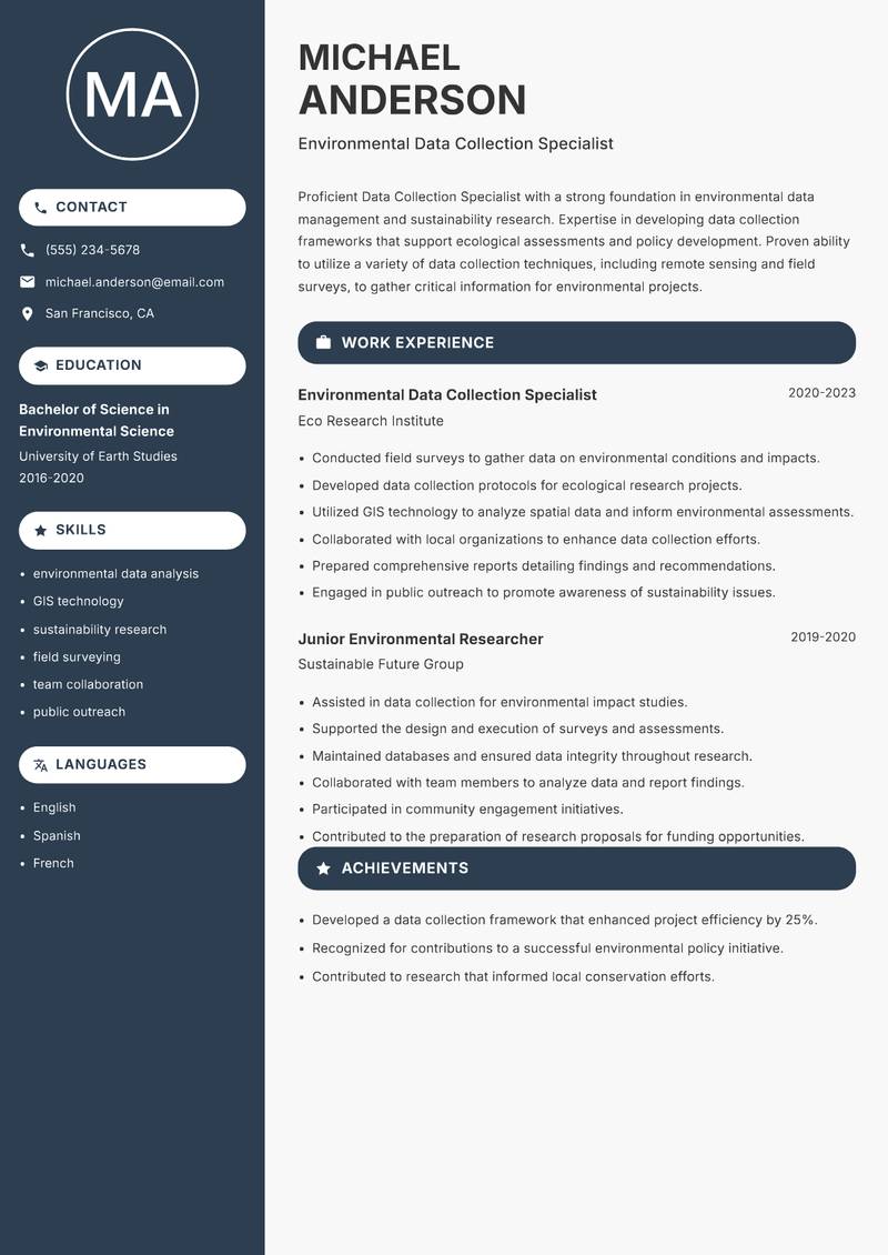 Data Collection Specialist resume template — Compact