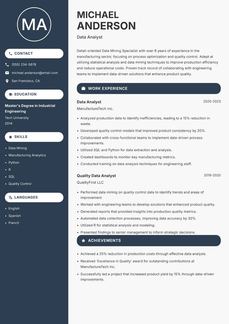 Data Mining Specialist resume template — Compact