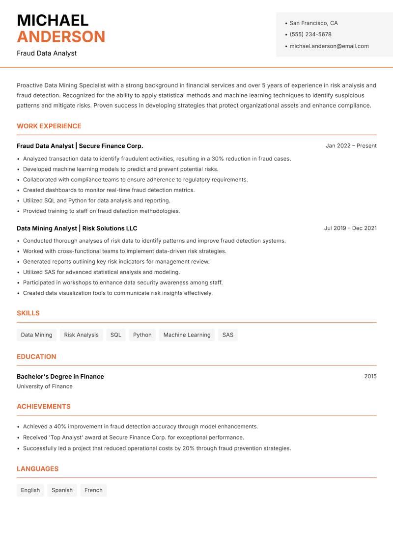 Data Mining Specialist resume template — Modern Professional