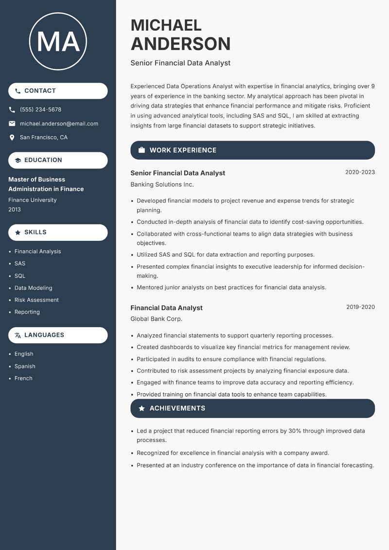 Data Operations Analyst resume template — Compact