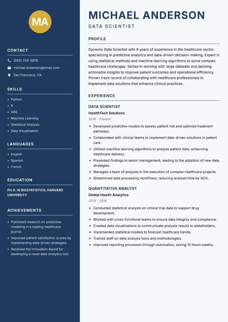 Data Scientist resume template — Classic Clean