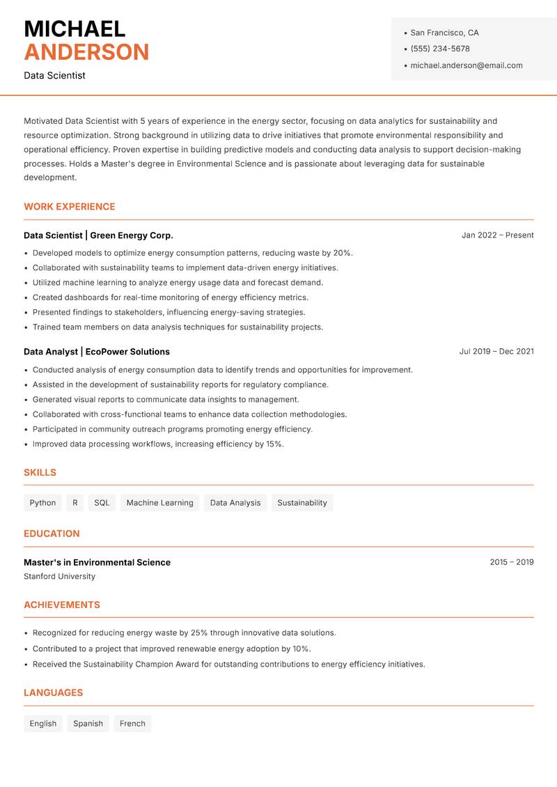 Data Scientist resume template — Modern Professional