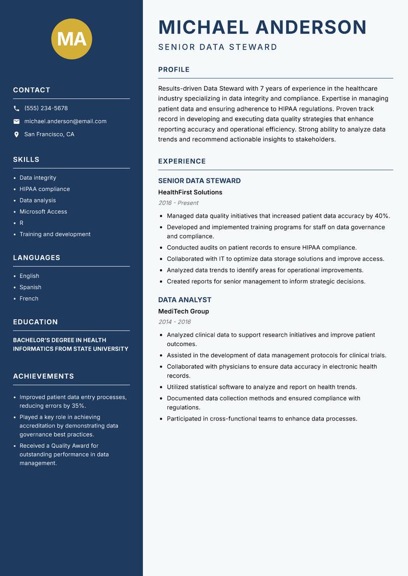 Data Steward resume template — Classic Clean
