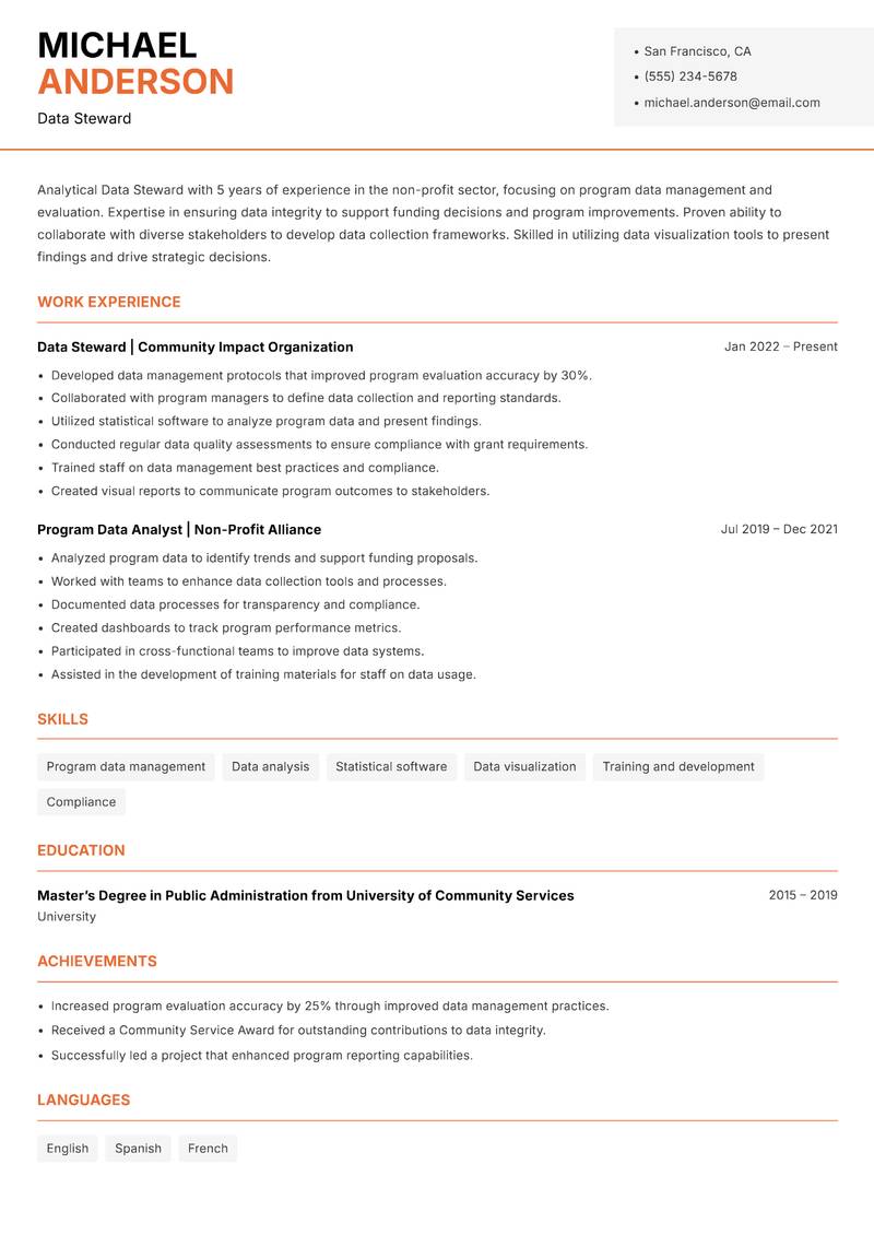 Data Steward resume template — Modern Professional