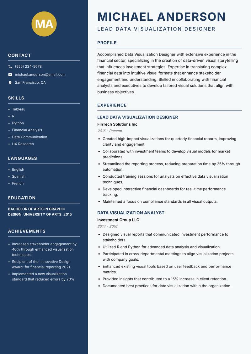 Data Visualization Designer resume template — Classic Clean