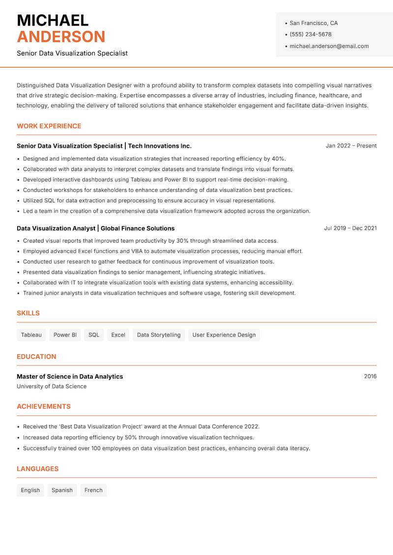 Data Visualization Designer resume template — Modern Professional