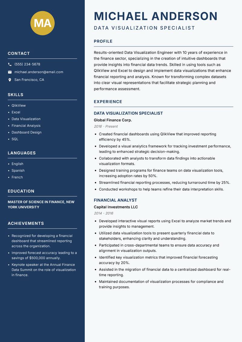 Data Visualization Engineer resume template — Classic Clean