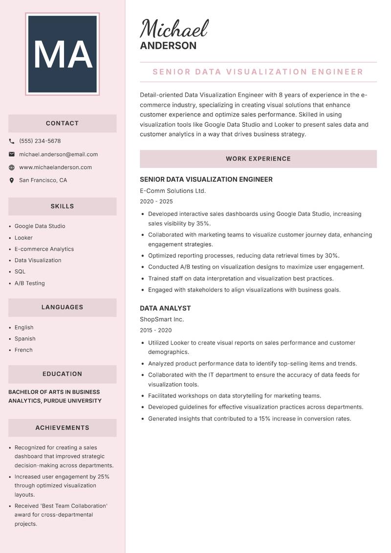 Data Visualization Engineer resume template — Executive