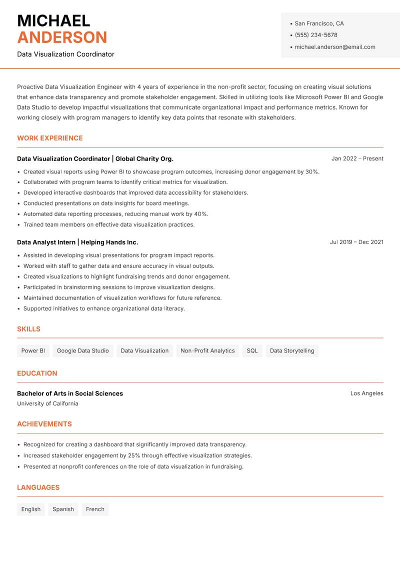 Data Visualization Engineer resume template — Modern Professional