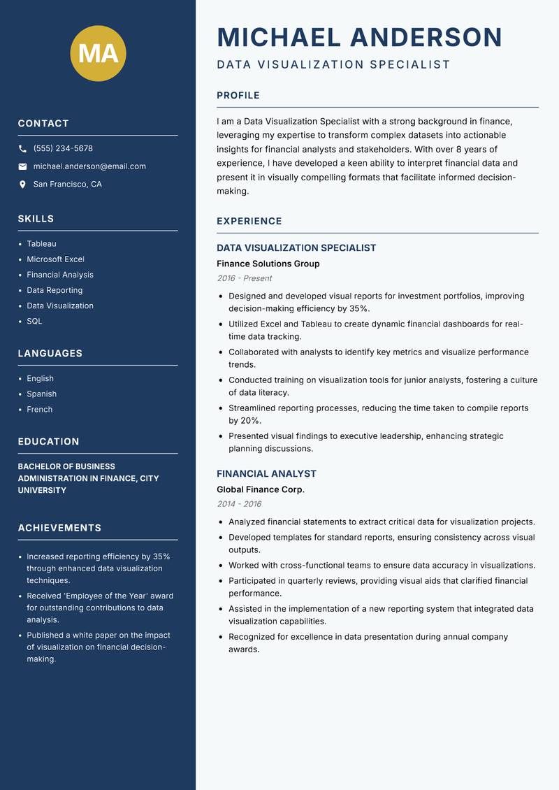 Data Visualization Specialist resume template — Classic Clean