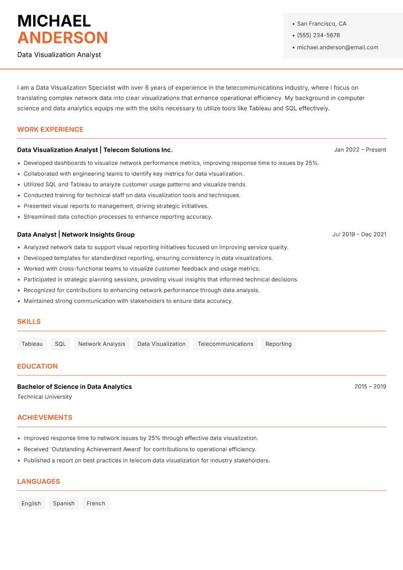 Data Visualization Specialist resume template — Modern Professional