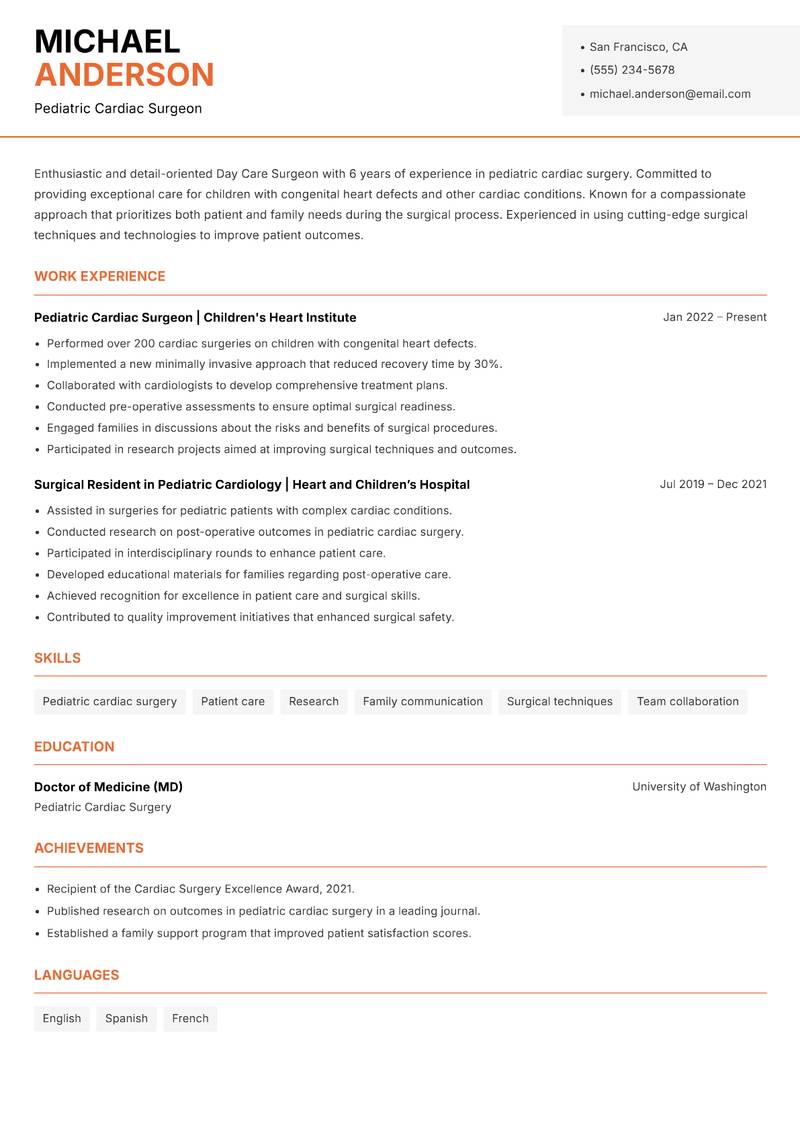 Day Care Surgeon resume template — Modern Professional