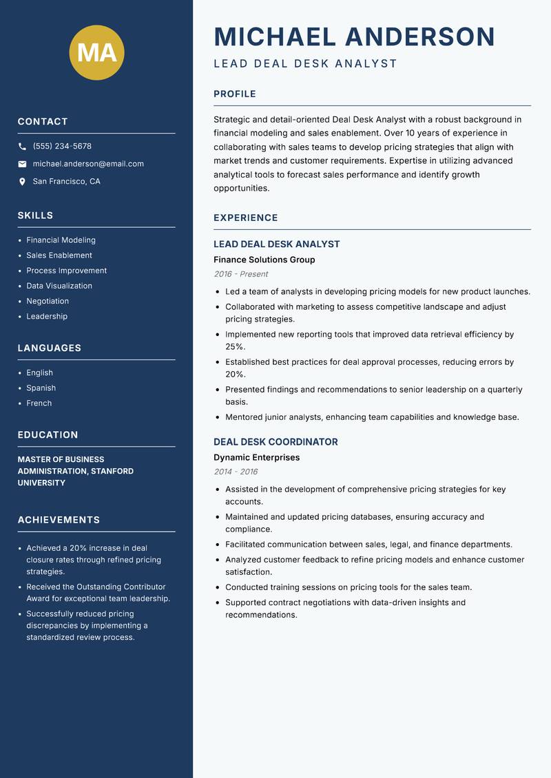 Deal Desk Analyst resume template — Classic Clean
