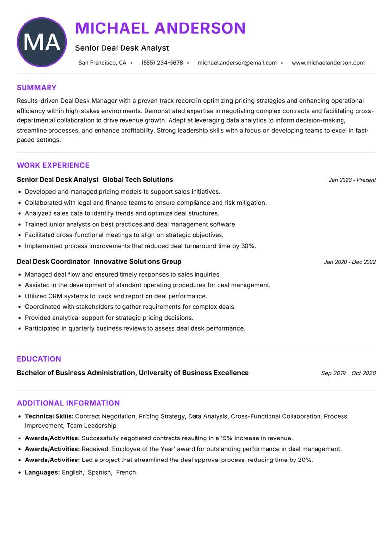 Deal Desk Manager resume example — ATS-friendly template