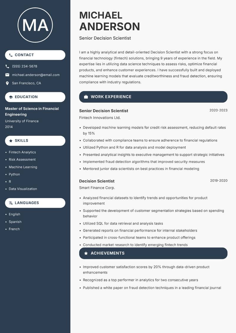 Decision Scientist resume template — Compact