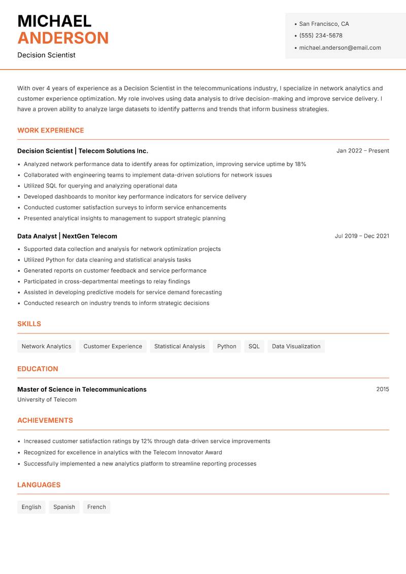 Decision Scientist resume template — Modern Professional