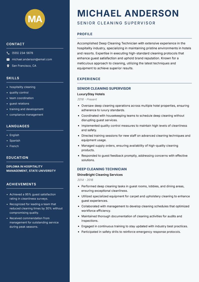 Deep Cleaning Technician resume template — Classic Clean