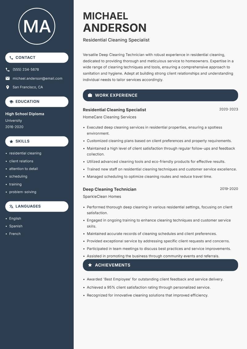 Deep Cleaning Technician resume template — Compact