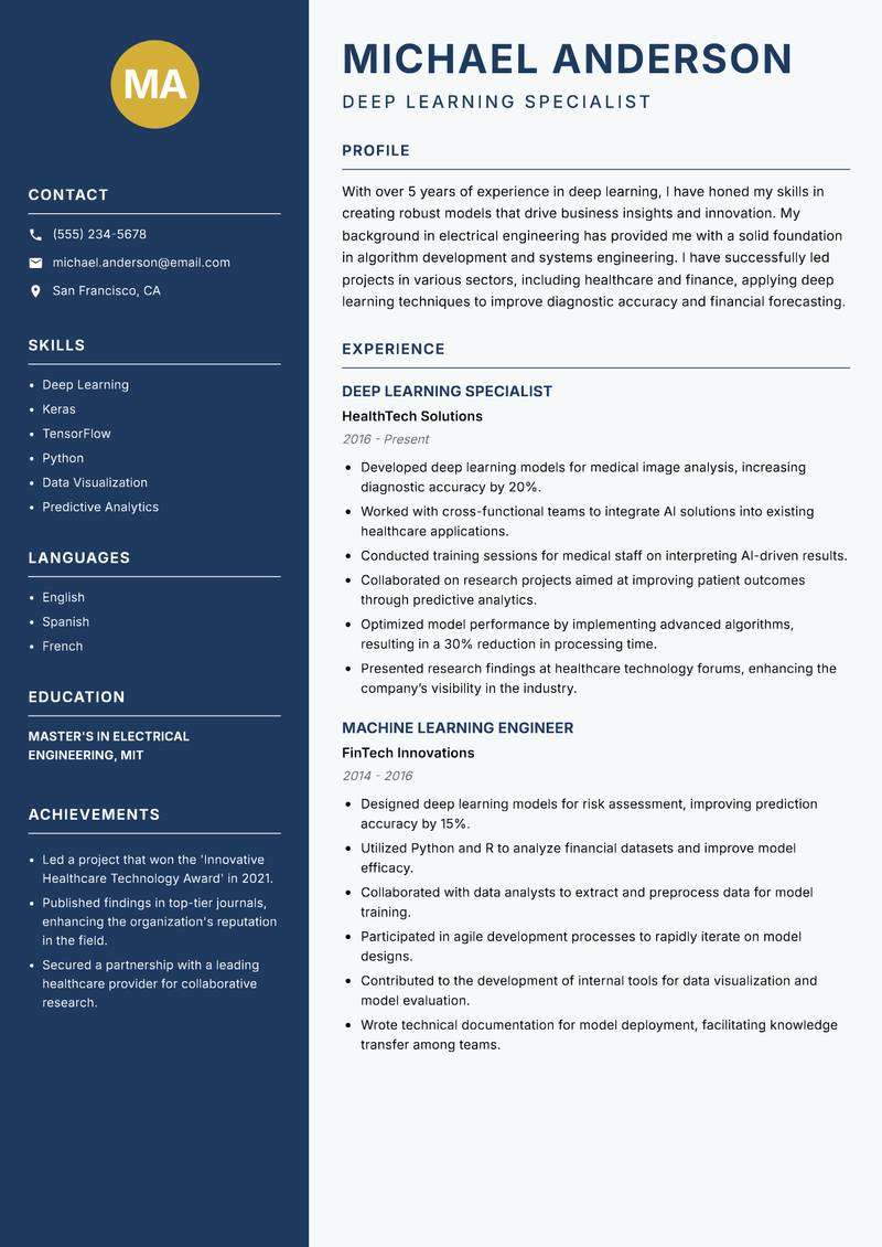 Deep Learning Researcher resume template — Classic Clean