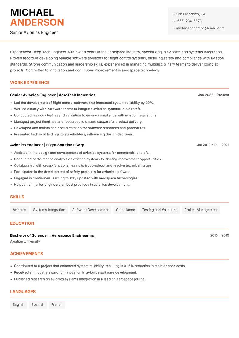 Deep Tech Engineer resume template — Modern Professional
