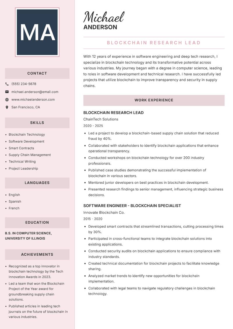 Deep Tech Researcher resume template — Executive