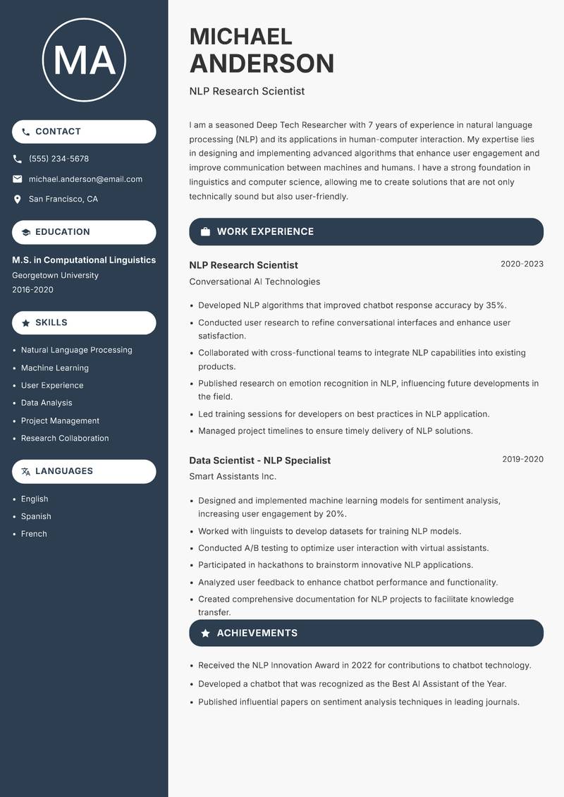 Deep Tech Researcher resume template — Compact