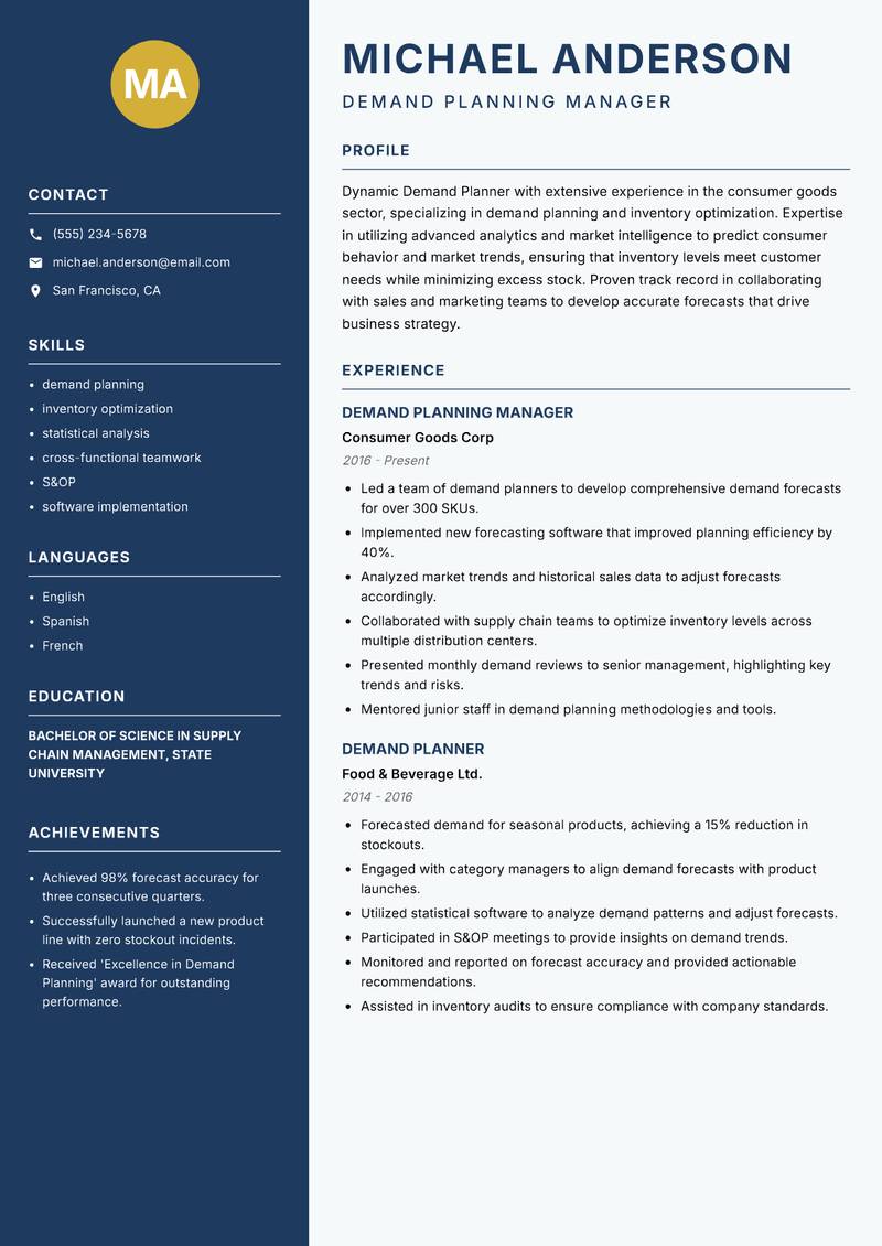 Demand Planner resume template — Classic Clean
