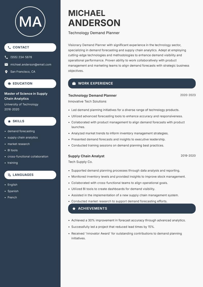 Demand Planner resume template — Compact