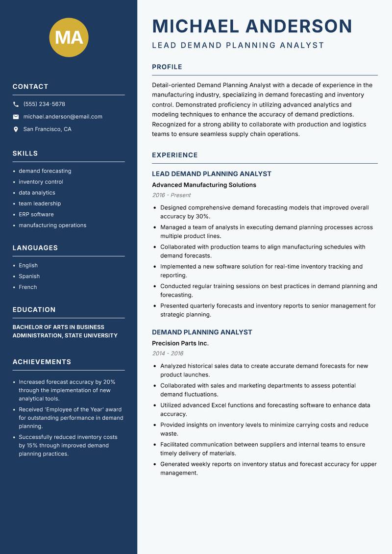 Demand Planning Analyst resume template — Classic Clean