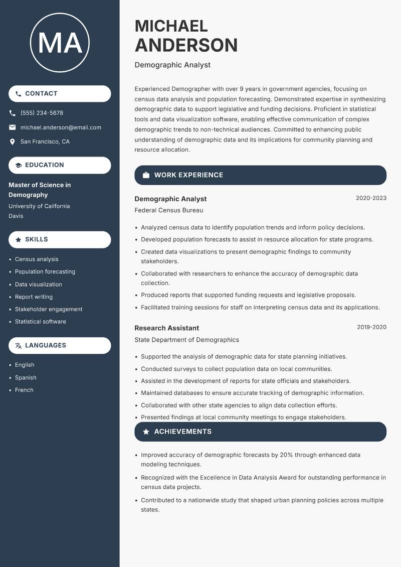 Demographer resume template — Compact
