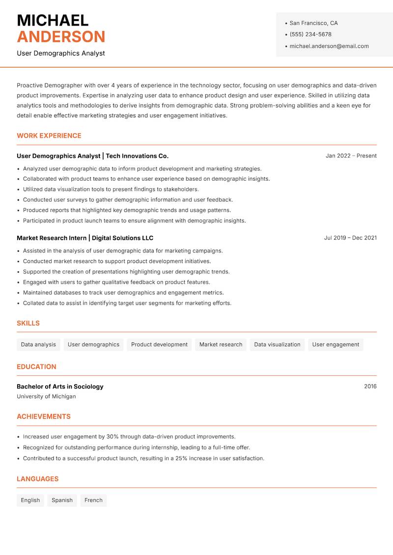 Demographer resume template — Modern Professional