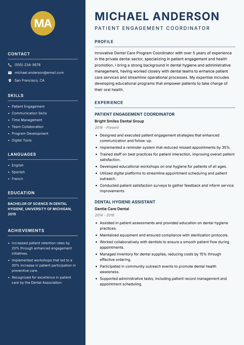 Dental Care Program Coordinator resume template — Classic Clean